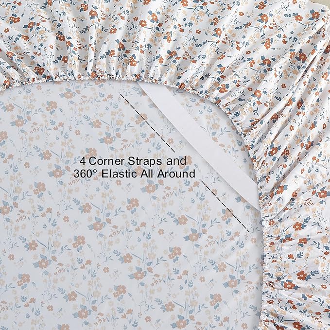Softan Orange Flower Sheets for King Size Bed Floral Bed Sheets King Printed Sheets - 4 Piece Soft Microfiber Patterned Fitted Sheets King with 15" Deep Pocket