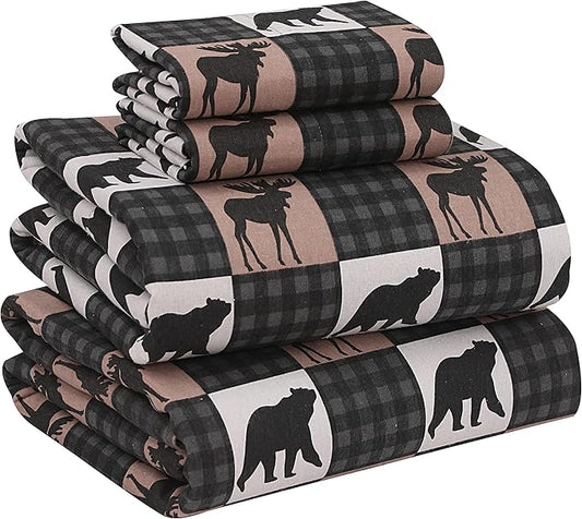 RUVANTI Flannel Sheets King Size - 100% Cotton Brushed King Size Sheets Set - Deep Pockets 16 Inches Bed Sheets - All Seasons Breathable & Extra Soft - Warm & Cozy, 4 Piece, Wilderness Plaid
