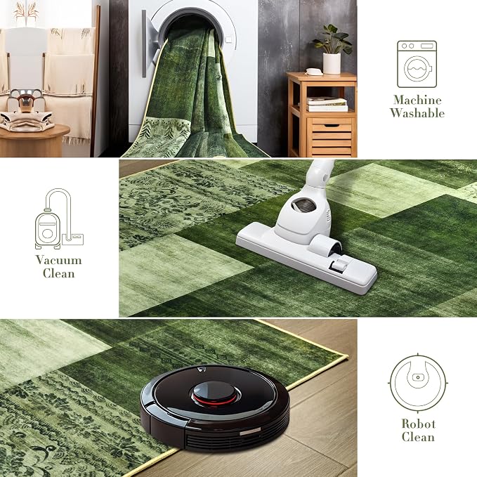 Tepook 6x9 Green Area Rugs for Living Room, Modern Large Geometric Rug for Bedroom, Washable Patchwork Rug Indoor Non Slip Throw Carpets for Dining Room Office Farmhouse Home Decor
