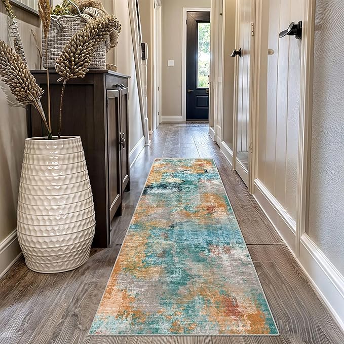 vivorug Runner Rug 2x10 Machine Washable Rug with Non-Slip Backing, Ideal for Kitchen Hallway Entryway Laundry Room - Modern Abstract, Durable, Easy Clean, Low Pile Carpet Runner, Rosy Clouds
