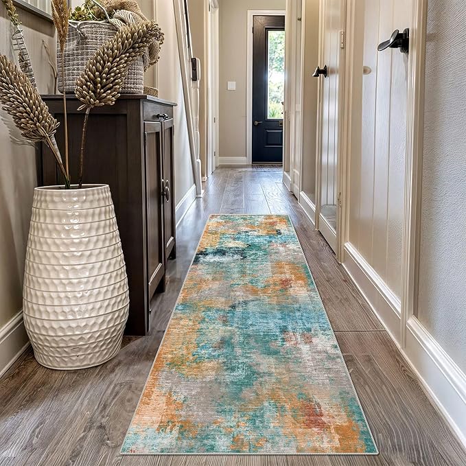 vivorug Runner Rug 2'x7' Machine Washable Non-Slip Runners for Hallways Kitchen Entryway Laundry Room Modern Abstract Carpet Hallway Runner, Rosy Clouds