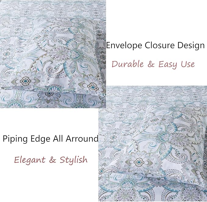 FADFAY Blue Paisley Sheets Set Cal King Boho Paisley Bedding Bohemian Damask Paisley Bed Sheet Breathable 100% Egyptian Cotton 800 Thread Count Deep Pocket Fitted Sheet 4Pcs, California King Size