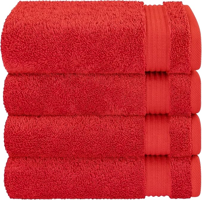 Cotton Paradise 100% Cotton Turkish Towel Set, Soft Absorbent Quick Dry, 4 Piece Hand Towel Set, Red