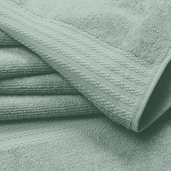 GLAMBURG Ultra Soft 12-Piece Washcloths Set 13x13-100% Ringspun Cotton - Durable & Highly Absorbent Face Towels - Ideal for use in Bathroom, Kitchen, Gym, Spa & General Cleaning - Jade