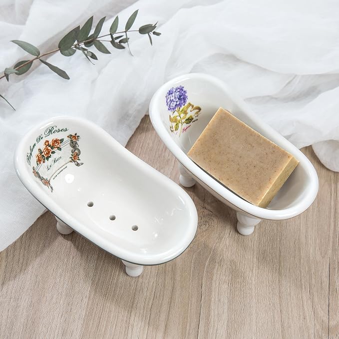 1 Piece 5.6" Ceramic Mini Clawfoot Slipper Bathtub Soap Dish Vintage Decortative Bathroom Soap Dish
