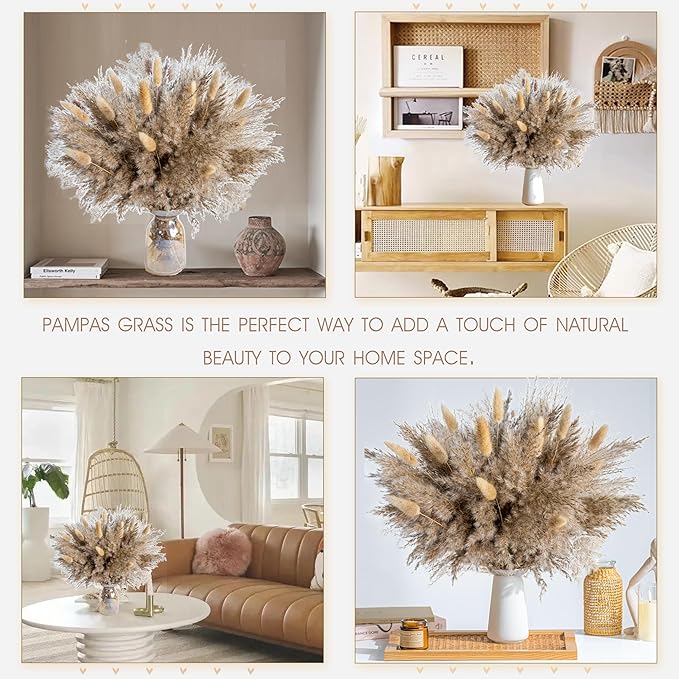 WILD AUTUMN Fluffy Boho Decor Dried Grass - Dried Pampas Grass Short pompas Grass Vase Filler Dried Flowers Wedding Home Table Rustic Farmhouse Decor