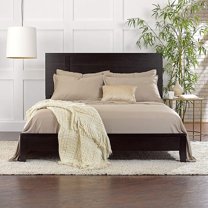 Pure Bamboo Split King Sheets, Genuine 100% Organic Viscose Derived from Bamboo Bed Sheet Set, Soft & Cooling, Double Stitching, 2 Fitted Sheets (Split King, Sand)