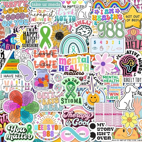 Puraesla 150 PCS Mental Health Matters Stickers Pack - Positive Quote Decals for Journals, Laptops & Decor