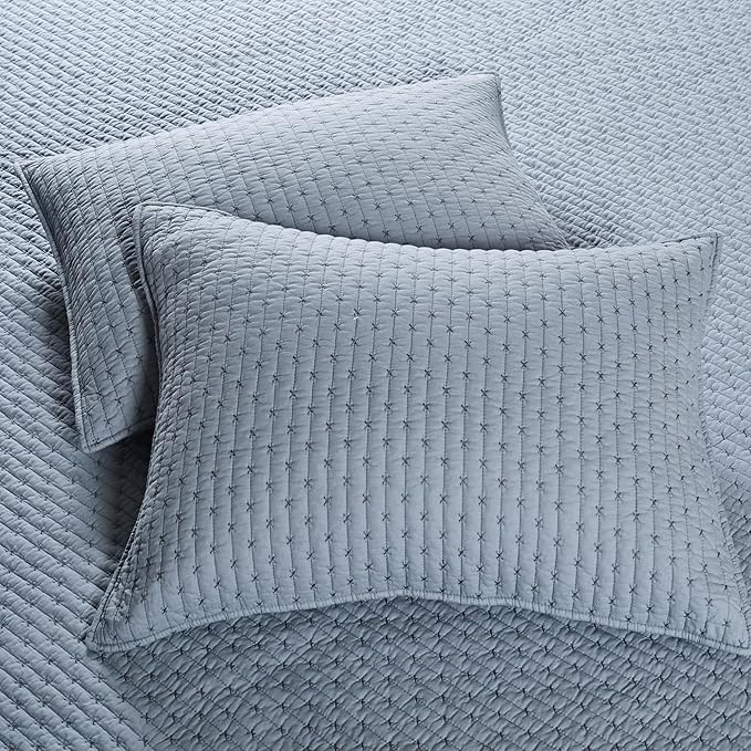 Levtex Home - Cross Stitch Chambray Quilt Set - Full/Queen Quilt + Two Standard Pillow Shams - Cross Stitched Pattern - Quilt Size (88x92in) and Pillow Sham Size (26x20in) - Reversible - Cotton Fabric
