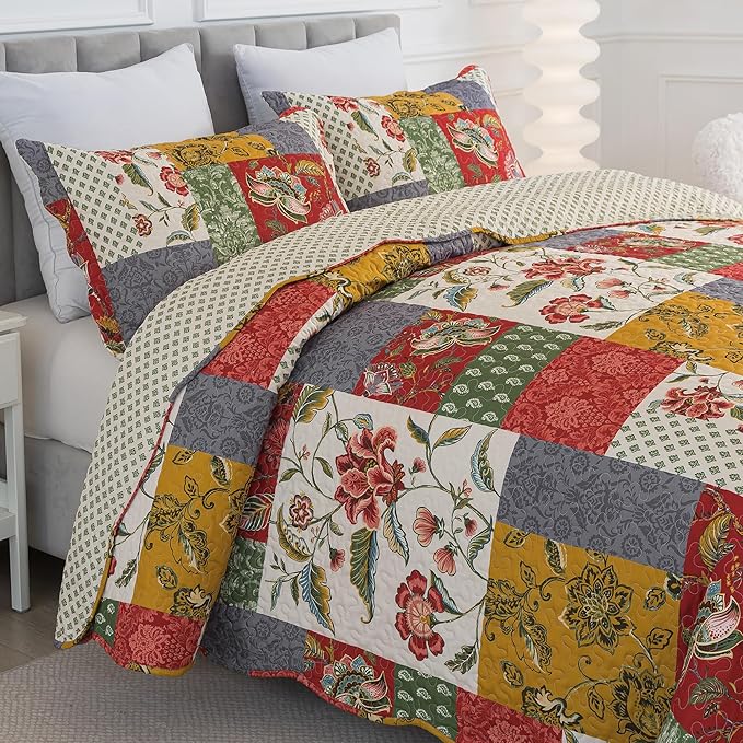 HoneiLife Quilt Set King Size - Lightweight Bedspreads 106x96, Microfiber Quilts 3-Piece, Patchwork Coverlet Western Bedding Sets All Season Quilts