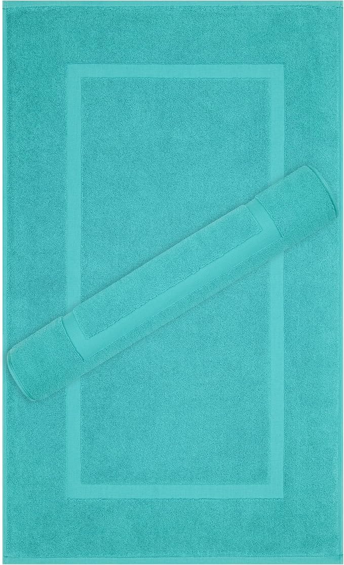 Cotton Paradise 100% Cotton Turkish Bathmat Set, Soft Absorbent Quick Dry, 2 Piece 20x34 Bathmat Floor Set, Turquoise