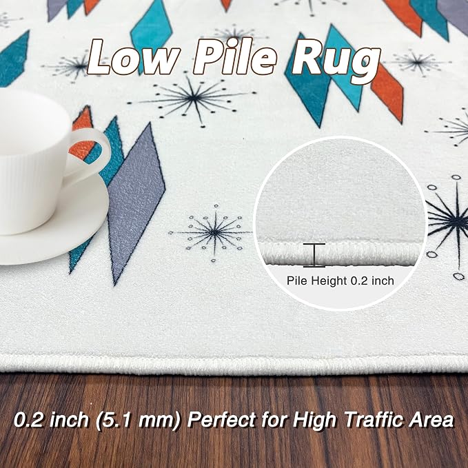 Mid Century Modern Rug for Living Room 8'x10', Non-Slip Machine Washable Carpet Atomic Retro Area Rug for Bedroom Dining Room Office Indoor Modern Home Decor