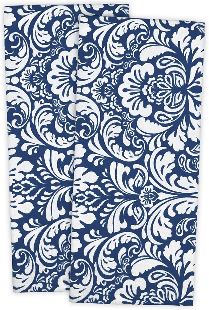 DII Cotton Dish Towel Set Damask Print, 18x28, Nautical Blue, 2 Count