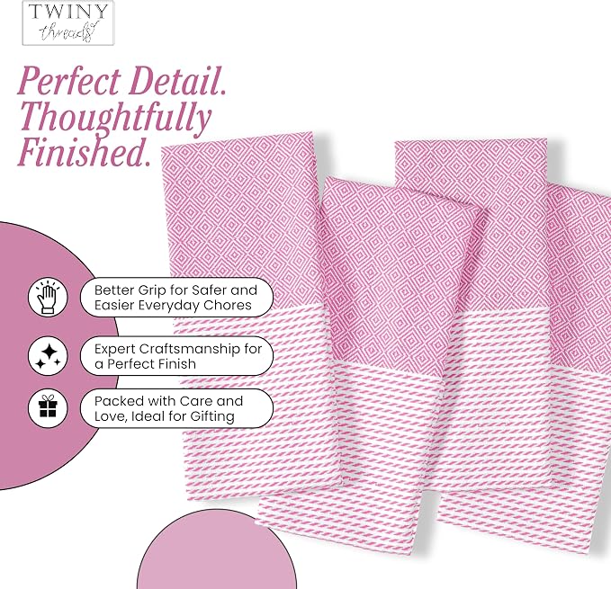 TWINY threads Kitchen Towel Diamond Weave, 4 Pack, Premium Large 100% Cotton Kitchen Linen Set, Absorbent Quick Drying Dish Rags for Drying Dishes, Multi Purpose Washable Towel, 18"x26", Rose Pink