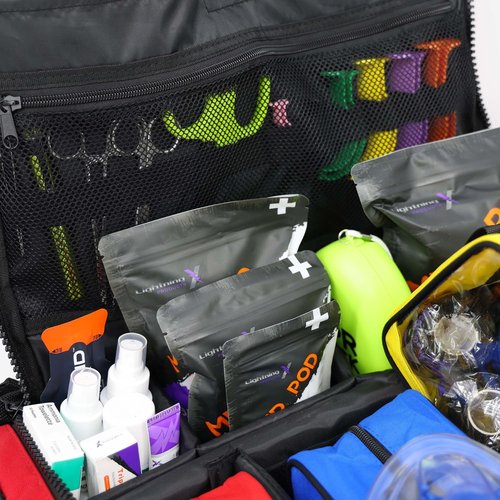 Lightning X X-Tuff Modular Oxygen Trauma Bag - Removable Organizer Pouches for EMS/EMT | Red
