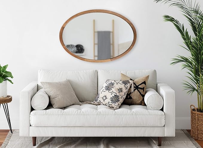 Kate and Laurel Hogan Farmhouse Oval Framed Wall Mirror, 24 x 36, Rustic Brown, Decorative Bulletin Board for Wall