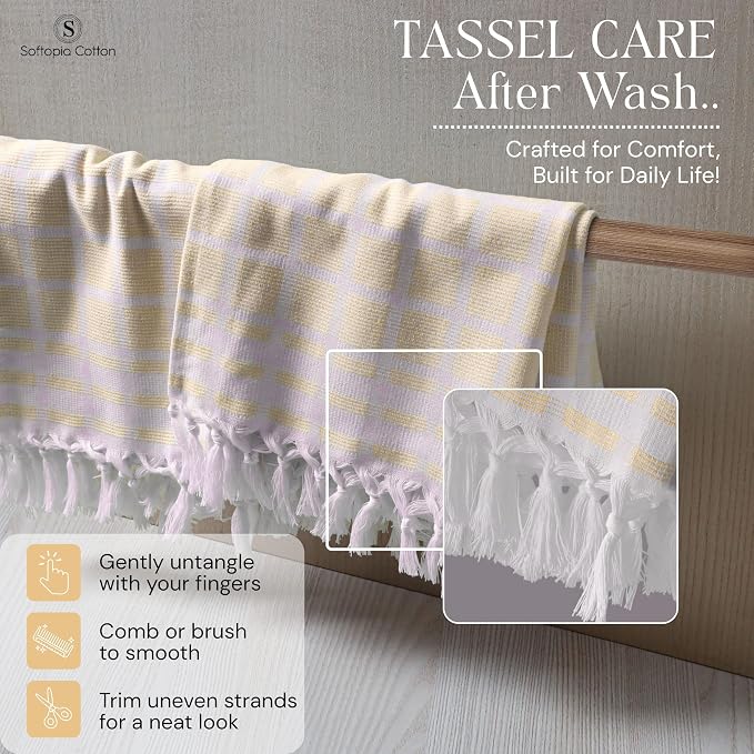 Matrix Dobby Kitchen Towels 4 Pack, 100% Cotton, 16x26 Inches, Absorbent Tea Towels with Handmade Tassels, Reusable Washable Cloths for Quick Drying and Cleaning - Pale Yellow, White