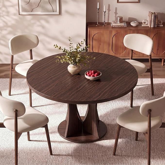 Einhomn 47.2-inch Round Dining Table, Kitchen Table for 4-6, Farmhouse Circle Dining Room Table, Space Saving Wood Kitchen & Dining Room Furniture, Black Oak