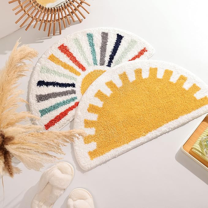 TRUEDAYS Bathroom Rugs Sun Bath Mat, Half Circle Cute Sunrise Bath Mat Soft and Fluffy, Water Absorbent Bath Rug Machine Washable Bathroom Mat