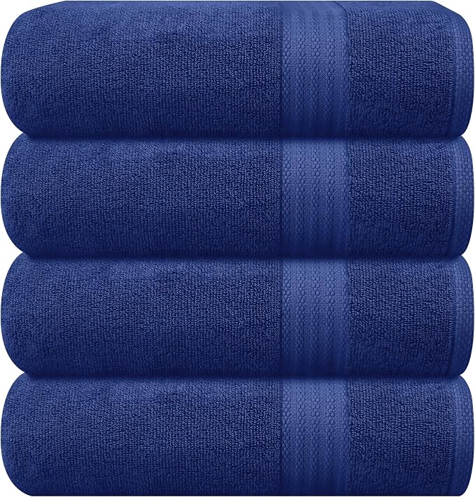GLAMBURG Premium Cotton 4 Pack Bath Towel Set - 100% Pure Cotton - 4 Bath Towels 27x54 - Ideal for Everyday use - Ultra Soft & Highly Absorbent - Navy