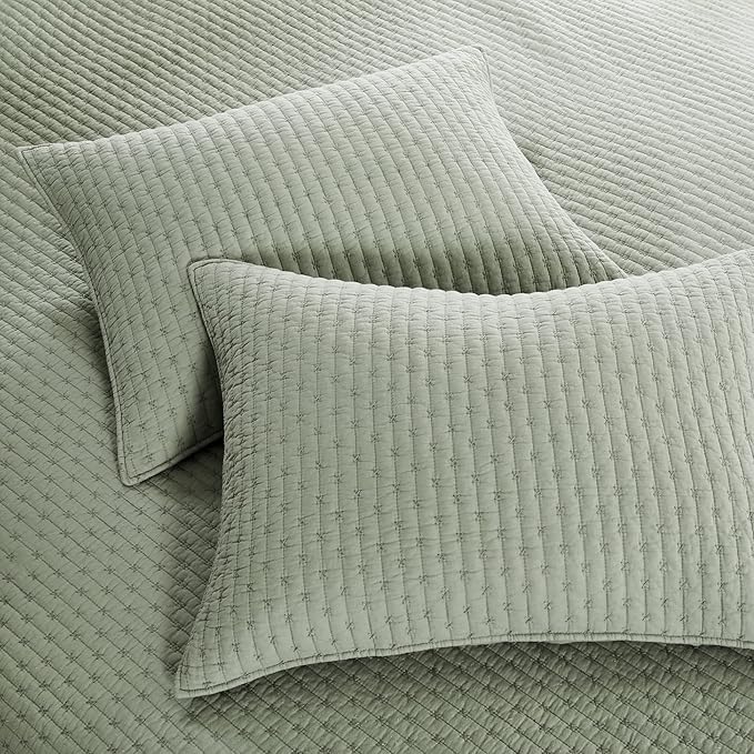 Levtex Home Cross Stitch Reversible King/Cal King Quilt Set (106x92in) and 2 Pillow Shams (36x20in) - Stitch Texture - Desert Sage - Cotton King Size Quilt Bedding Set - Lightweight Soft Pre-Washed