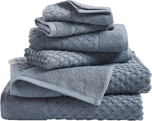 Great Bay Home Bath Towels - 100% Cotton 6 Piece Towel Set - Diamond Waffle Weave - Absorbent, Durable, Quick-Dry Towels for Bathroom (Blue)
