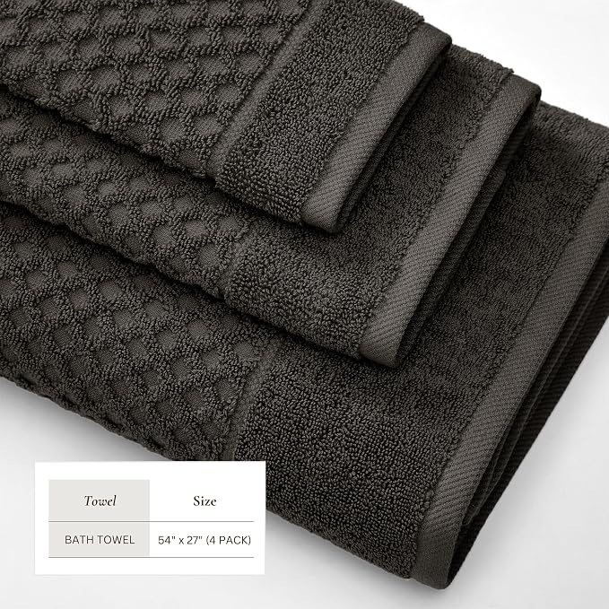 Great Bay Home Bath Towels - 100% Cotton 4 Pack 54x27 Bath Towel Set - Absorbent, Durable, Quick-Dry Towels for Bathroom (Midnight)