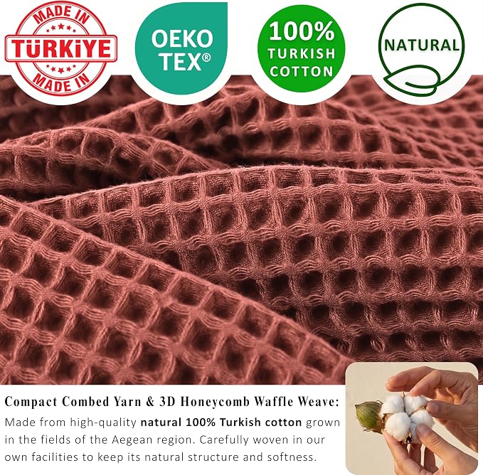 PÜSKÜL Natural 100% Turkish Cotton Waffle Bath Towels Set of 2-Piece | 32x63 inch Extra Large Absorbent Quick-Dry Lightweight Spa Towel | Decorative Guest Towel (Red Brick Bath Towels - Pack of 2)