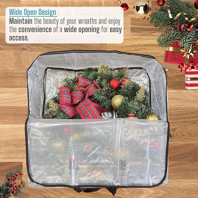 VENO 4 Pack Wreath Storage Bag and Christmas Decoration Garland Container, 30 Inch Clear Wreath Bag, Holiday Decoration Organizers. Moving Boxes, Packing Supplies for College (Square - 4 Pack)