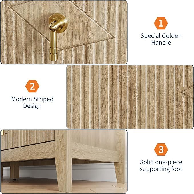 GarveeHome Fluted Dresser for Bedroom, 47.2 Inch Wide 6-Drawer Wood Dresser, Modern Chest of Drawers, Storage Organizer Cabinet for Living Room, Hallway, Entryway, Natural Oak