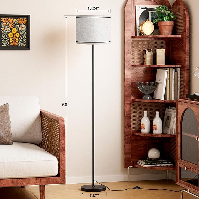 Ambimall 60'' Modern Floor Lamp with Shade, Tall Lamps for Living Room, Bedroom, Office, Dining Room, Beige Lampshade with Black Stripes(Without Bulb)