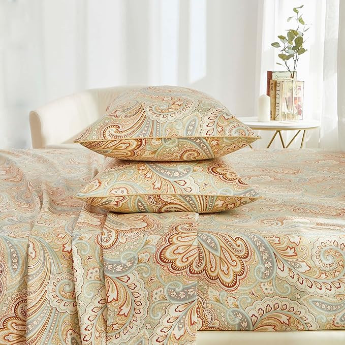 Brandream Paisley Bedding Gold Classy Regal Themed Boho Bed Sheet Set Luxury Bedding Collections 800 Thread Count 100% Egyptian Cotton Deep Pocket, 4 Piece-Queen Size