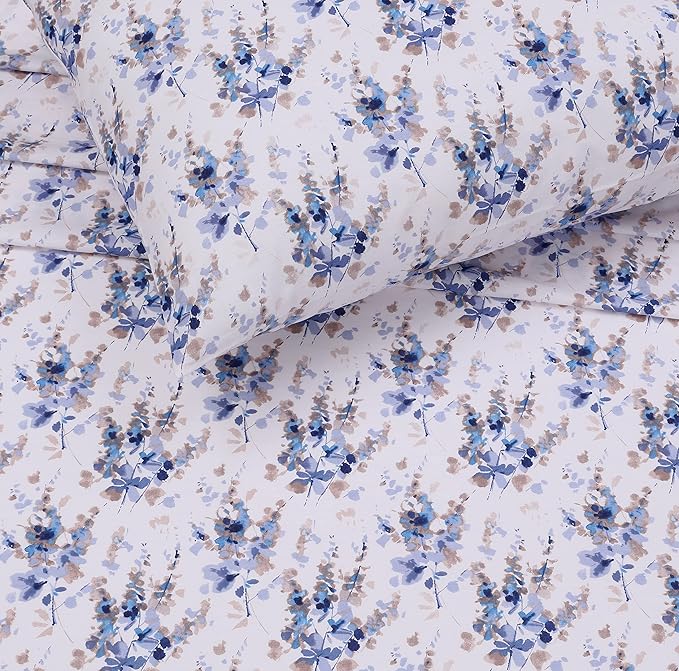 RUVANTI 100% Cotton California King Sheet Sets, 4 Pieces, Soft & Breathable Percale Weave Bedding, Deep Pocket 14", Hotel Standard, Crisp Cool Feel & Durable, Perfect Floral Sheets, Maple