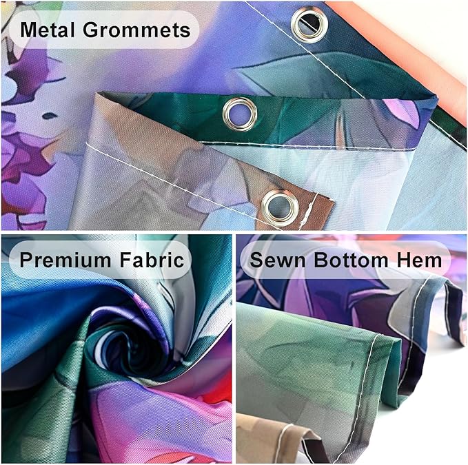 Wildflower Shower Curtain Colorful Flower Butterfly Shower Curtains for Bathroom Waterproof Fabric Bath Curtain Decor with Hooks