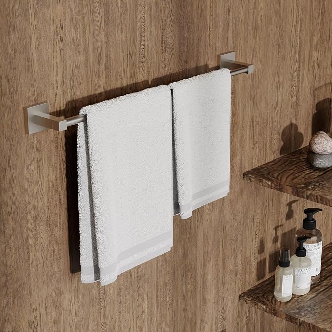 RUACQ Adjustable Towel Bar 13.8 to 24 inch,Square Base Single Towel Racks for Bathroom,Stainless Steel Towel Holder wall Mounted,Sturdy and Rustproof(Brushed Nickel)