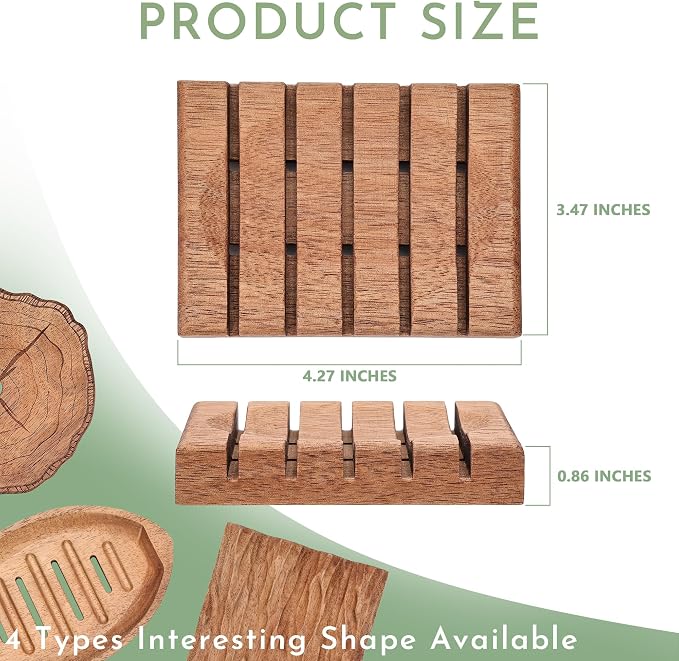 Acacia Wooden Soap Dish with Self Draining, Funny and Modern Multi Shape Design, Soap Holder for Sink Countertop, Shower & Bathroom Soap Tray。 (Slat-4.72"x3.47"x0.86")