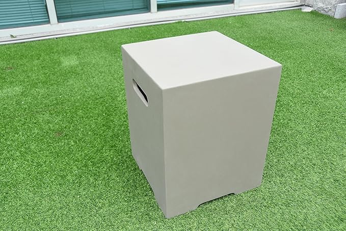 AMS Fireplace | Elementi Square-2 Smooth Light Gray 20 lbs Propane Tank Cover | Concrete GFRC Base | Dimensions: 15.7 x 15.7 x 20 inches | Perfectly Matches with Westport Fire Pit Table.