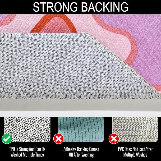 Colorful Pink Blush Rug Washable, Ultra Thin Flatweave 3x5 Small Throw Carpet Non Slip for Kitchen Entryway Indoor Bedroom Bathroom, Groovy Aesthetic Funky Accent Nursery Rug