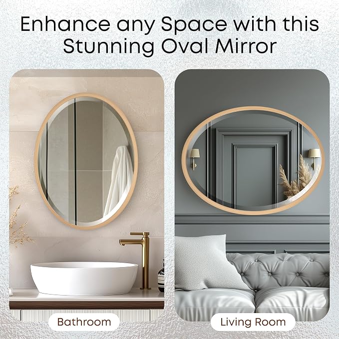 OVALCREST - Oval Wooden Beveled Wall Mirror for Home Decor, Bathroom, Vanity, Bedroom, Living Room, Hallway - London Style (Gold Paint) 37.1 x 25.1