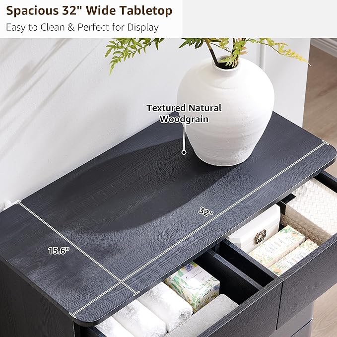 JXQTLINGMU 6 Drawer Dresser for Bedroom, 42" Tall Modern Push-to-Open Chest of Drawers, Wood Storage Organizer w/Curved Profile & Handleless Design for Bedroom, Living Room, Black