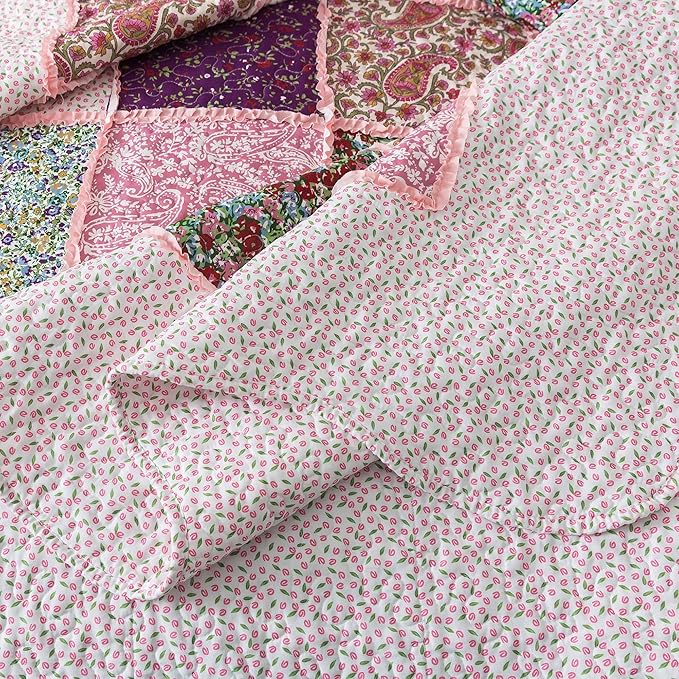 HoneiLife Queen Quilt Bedding Sets - Patchwork Quilt Bedding Sets 3-Piece 90x96, Reversible Bedspreads Floral Coverlet Nostalgic Bedding Set All Season Quilts