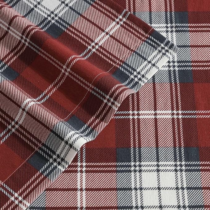 Eddie Bauer - Full Bed Sheets, Cotton Flannel Bedding Set with Matching Pillowcases, Brushed for Extra Softness, Deep Pocket, Oeko-Tex Certified (Heartland Plaid Red)