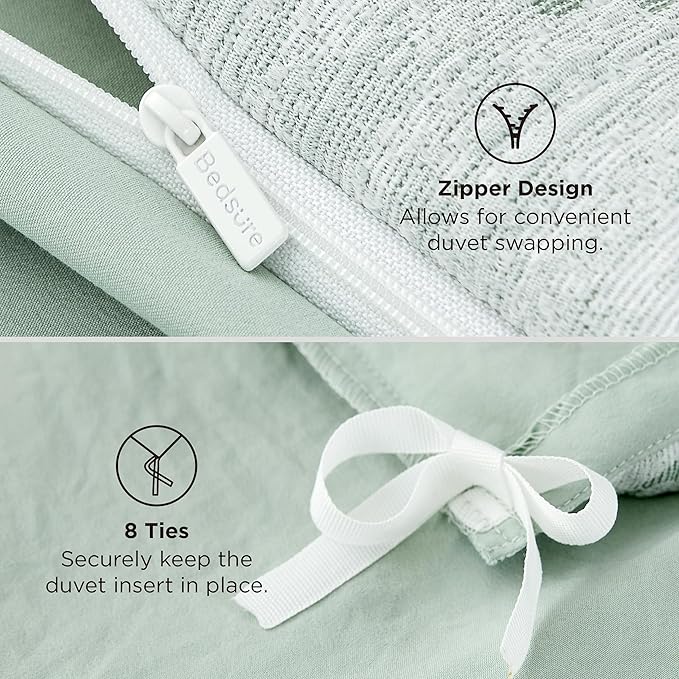 Bedsure Green Duvet Cover King Size with Bowknot Jacquard Design, Soft and Elegant Boho Bedding Set, Luxurious Craftsmanship for a Stylish Bedroom,Includes 1 104"x90" Duvet Cover & 2 Pillow Shams