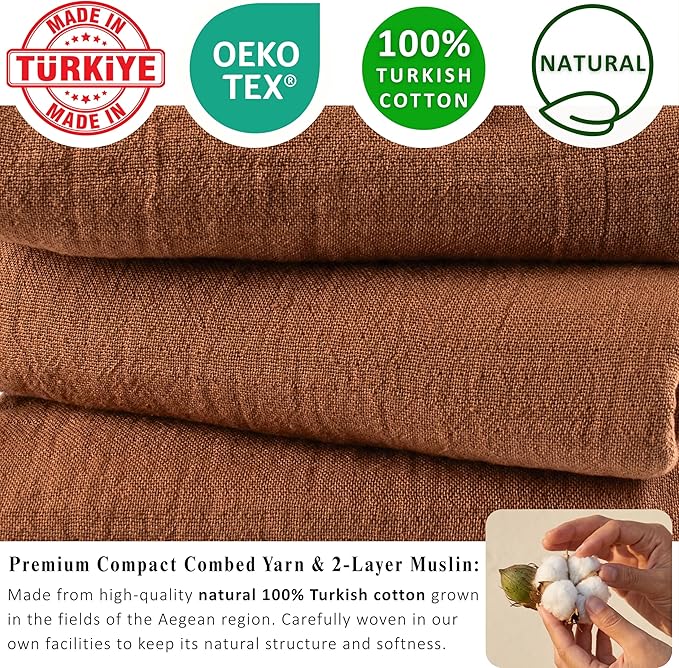 PÜSKÜL - Premium 2-Piece Oversized Muslin Bath Towel for Adult 35x70 Extra Large Bath Sheets | Natural 100% Turkish Cotton Soft Absorbent Quick-Dry Light Spa & Beach Towels (Pack of 2, Rust Brown)