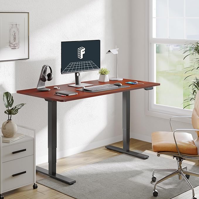 FLEXISPOT E6 MAX Dual Motor 3 Stages Standing Desk 55x28 Inch Whole-Piece Board Electric Height Adjustable Stand Up Desk 150KG Load Capacity(Black Frame + Mahogany Desktop)