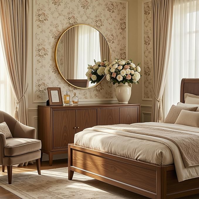 Antok 20 Inch Round Mirror for Wall, Round Bathroom Mirror, Circle Wall Mirrors with Gold Metal Frame, Circle Mirrors Suitable for Wall, Bathroom, Vanity, Living Room, Entryway