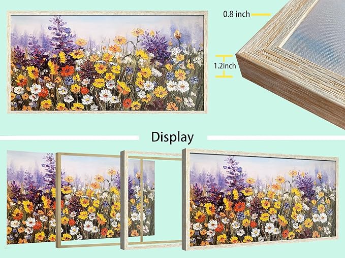 Ardemy Wildflower Wall Art Canvas Living Room Framed Daisy Floral Large Colorful Pictures Wall Decor Textured Purple Paintings Artwork for Walls Bedroom Home Office, 58"x29"