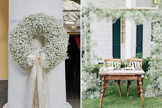 JIFTOK Babys Breath Artificial Flowers, 24 Pcs Fake Flowers Gypsophila Bouquet Fall Flowers Artificial for Decoration, Real Touch Silk Flower for Wedding Christmas DIY Party Home Garden Office(White)