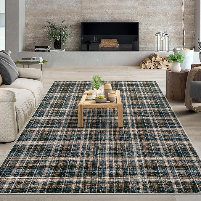 9x12 Area Rug Washable Rugs for Bedroom Large Living Room Rug Non Slip Farmhouse Stain Resistant Floor Carpet for Dining Room Home Office Decor, Black&Brown