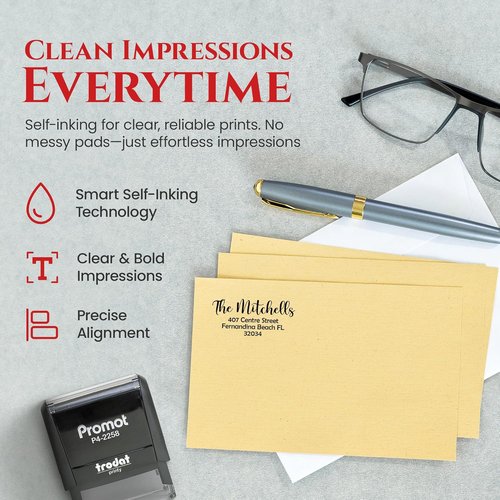 Promot Address Stamp - Custom Self-Inking Rubber Stamp with Up to 4 Lines | 4 Ink Color Options, Easy Change Pad